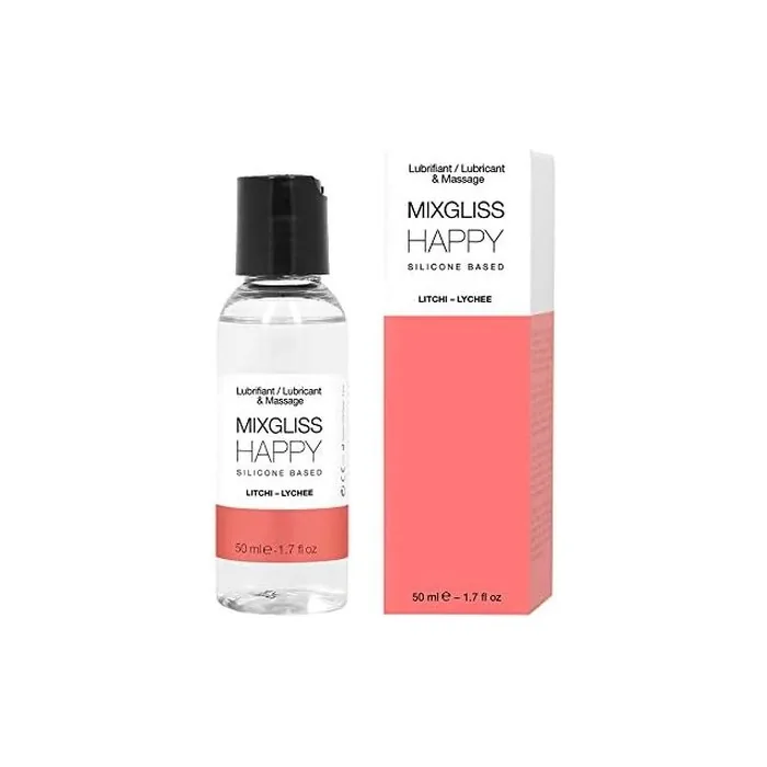 MIXGLISS HAPPY Premium 2-in-1 Silicone-Based Massage Oil and Lubricant 50ml Lychee