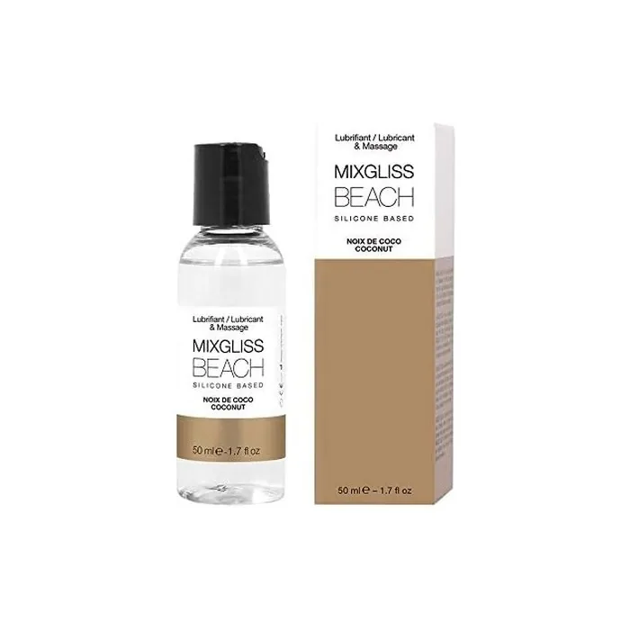 MIXGLISS BEACH Premium 2-in-1 Coconut Massage Oil and Silicone-Based Lubricant 50ml White