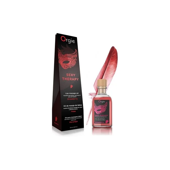 Orgie Warming Erotic Lip Massage Oil with Strawberry Flavor 100ml Black
