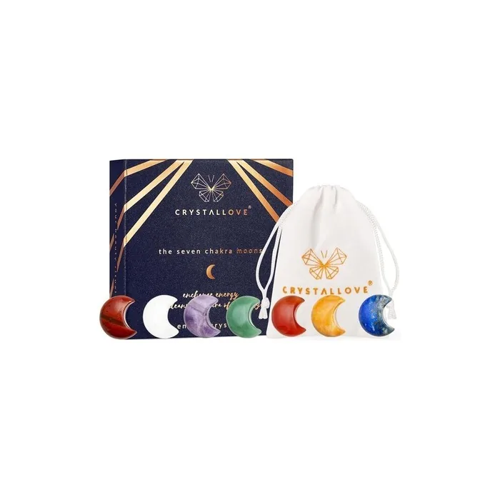 Crystallove Natural Energy Stones 7 Chakras Colorful Moons Gemstone Set