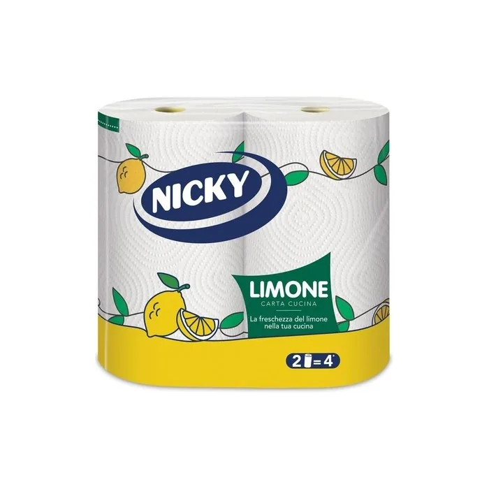 Nicky Limone Kitchen Paper Rolls with Lemon Scent 100 Sheets 2-Ply - Pack of 2