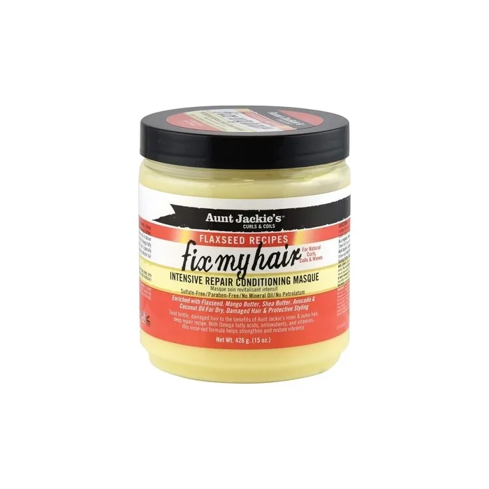 Aunt Jackie's Flaxseed Recipes Fix My Hair Intensive Repair Conditioning Masque 15 Ounce Jar