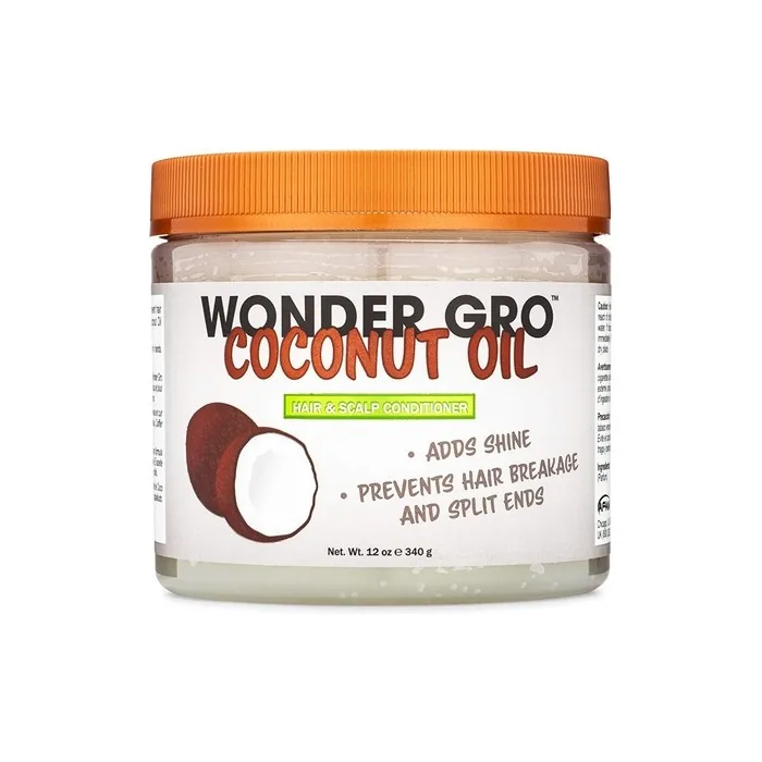 Wonder Gro Coconut Oil Hair Grease Styling Conditioner 12 fl oz - Adds Shine and Prevents Breakage and Split Ends