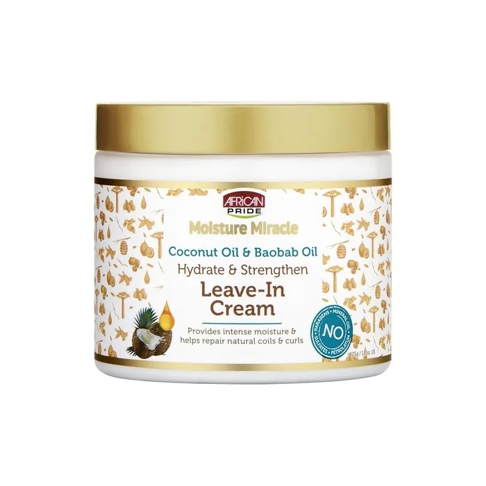 African Pride Moisture Miracle Coconut and Baobab Oil Leave-In Cream 15 oz