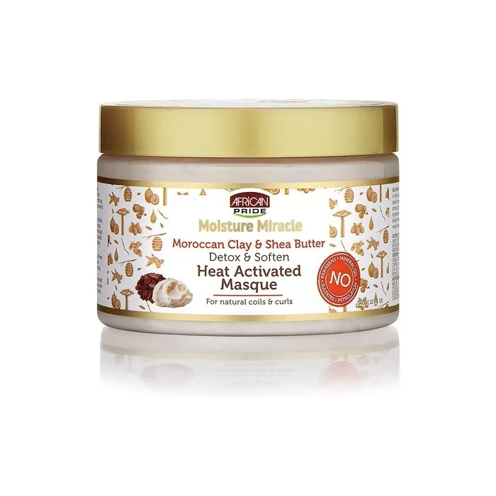 African Pride Moisture Miracle Moroccan Clay & Shea Butter Heat Activated Masque 12oz