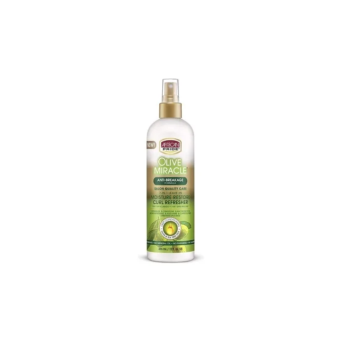 African Pride Olive Miracle 7-IN-1 Leave-In Moisture Restore Hair Curl Refresher with Olive and Tea Tree Oil 12oz
