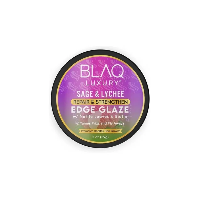 Blaq Luxury Sage & Lychee Repair and Strengthening Edge Glaze 2oz - Nourishing Formula for Strong, Healthy Edges - Infused with Biotin and Natural Botanicals - Tames Frizz/Flyaways - Lasting Hold and Shine