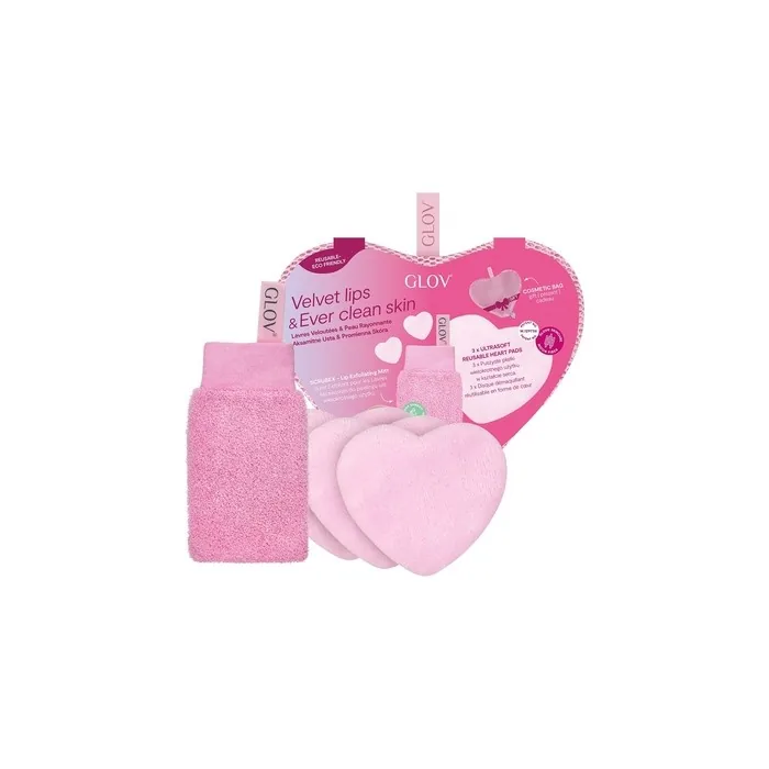 Glovset Velvet Lips Ever Clear Skin Scrubex Exfoliating Glove For Lips With Ultrasoft Reusable Heart Pads Cleansing Pads For Face X3