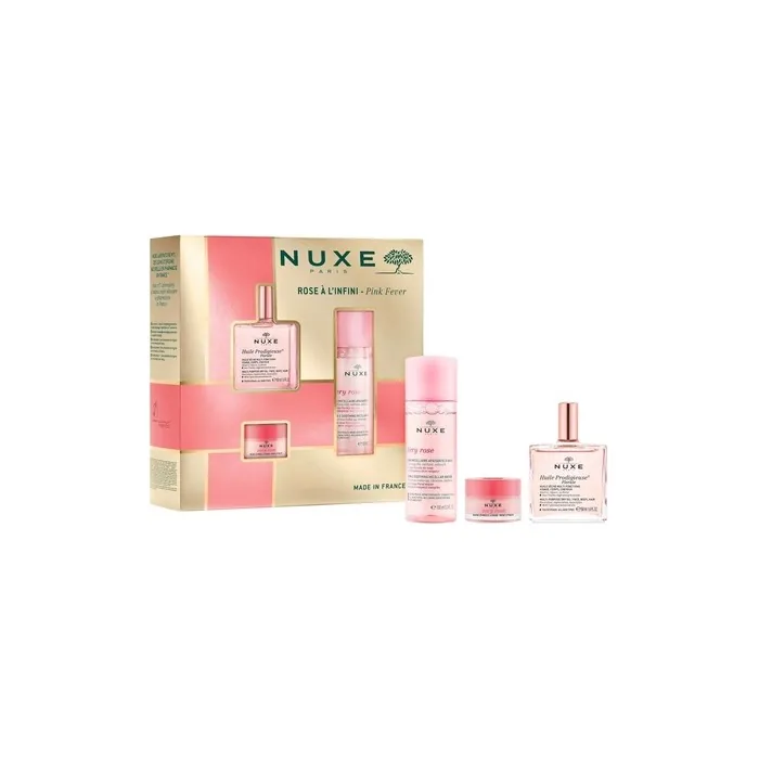 Nuxe Pink Fever Set Includes Moisturizing Body Oil 50 Ml Cleansing Micellar Water 100 Ml And Lip Balm 15 G