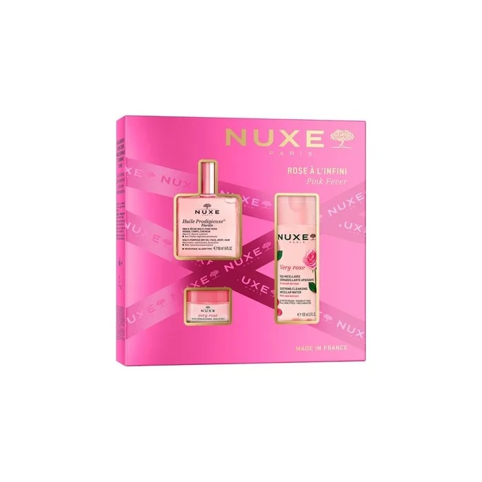 Nuxe Pink Fever Set Includes Huile Prodigieuse Florale Dry Oil 50ml Very Rose Soothing Micellar Water 100ml And Very Rose Pink Lip Balm 15g
