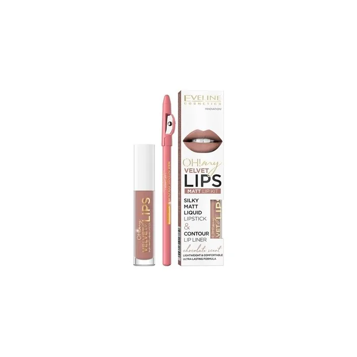 Eveline Velvet Matte Lip Kit: 4.5ml Liquid Lipstick & Cookie Milkshake Lip Liner