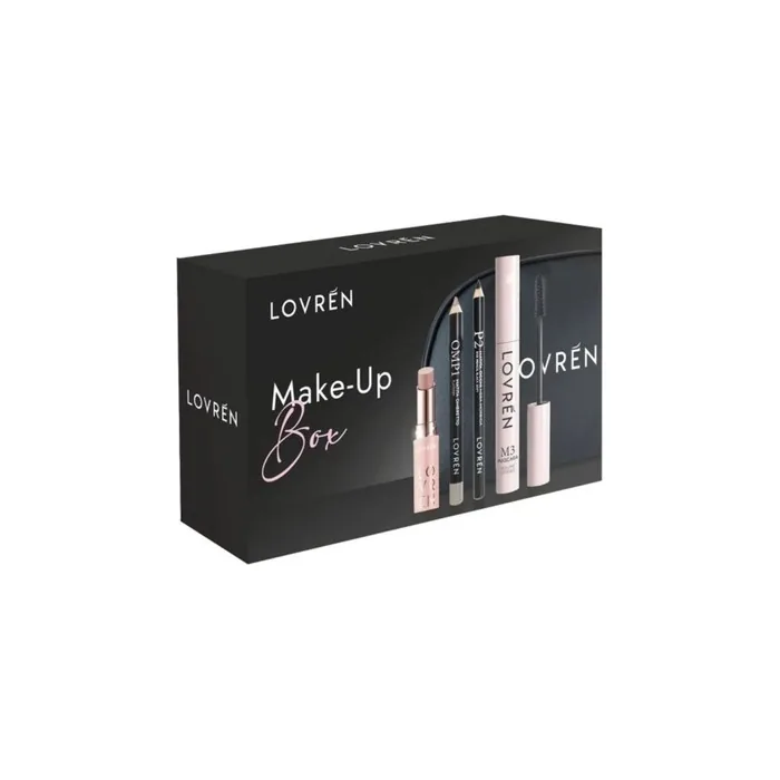 Lovrén Makeup Box Set with Mascara M3, Eye Pencil P2, Eyeshadow Pencil OMP1, and Lip Stick Balm LB1