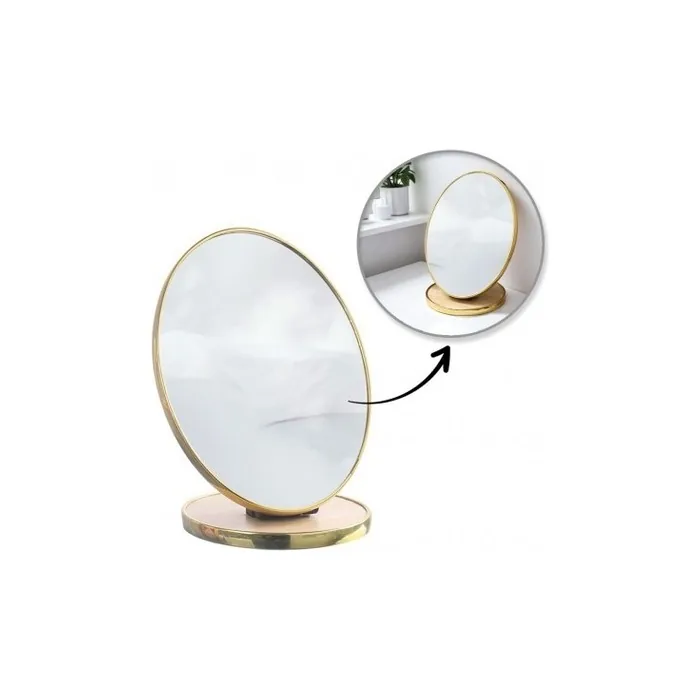 Ecarla Standing Cosmetic Mirror Wooden Oval with Gold Frame 18 inches