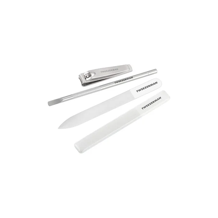 TWEEZERMAN Studio Collection Glass Manicure Set 4-Piece Nail Care Set Silver White 4207-R