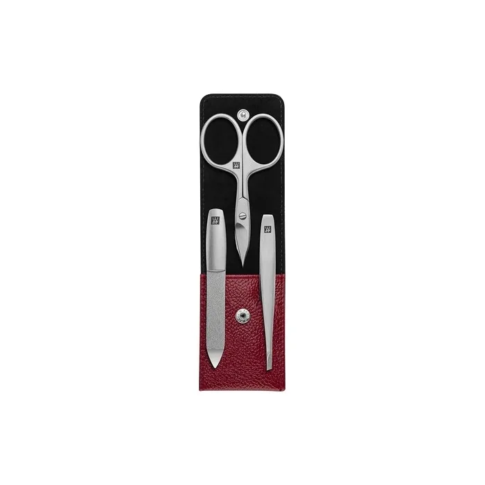 ZWILLING TWINOX Manicure and Pedicure Care Set 3 Pieces Premium Quality Leather Travel Case Asian Competence Red with Scissors