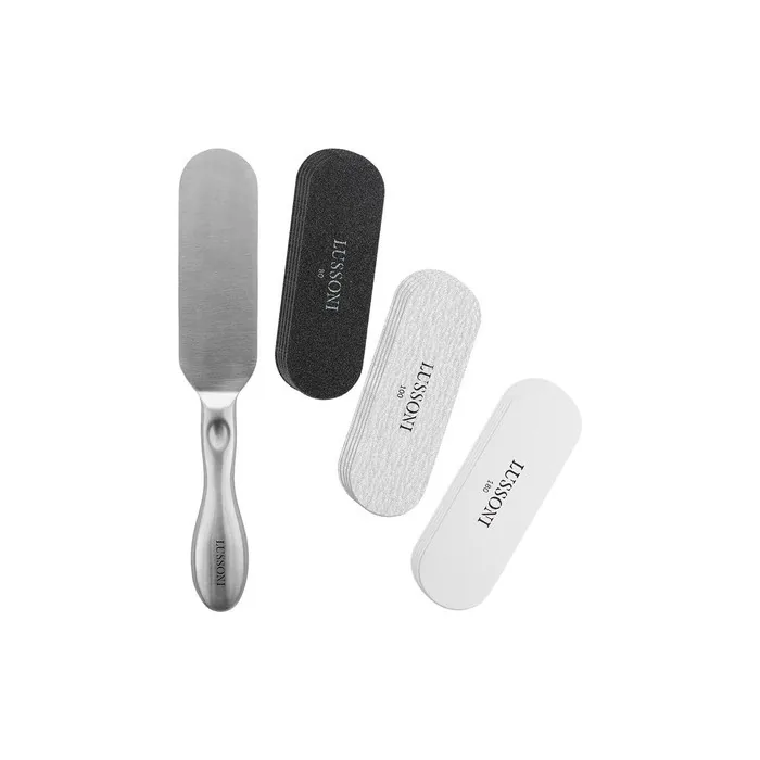 T4B LUSSONI Pedicure Set with Steel Interchangeable File Board and 15 Replacement Files - Grit 80, 100, and 180