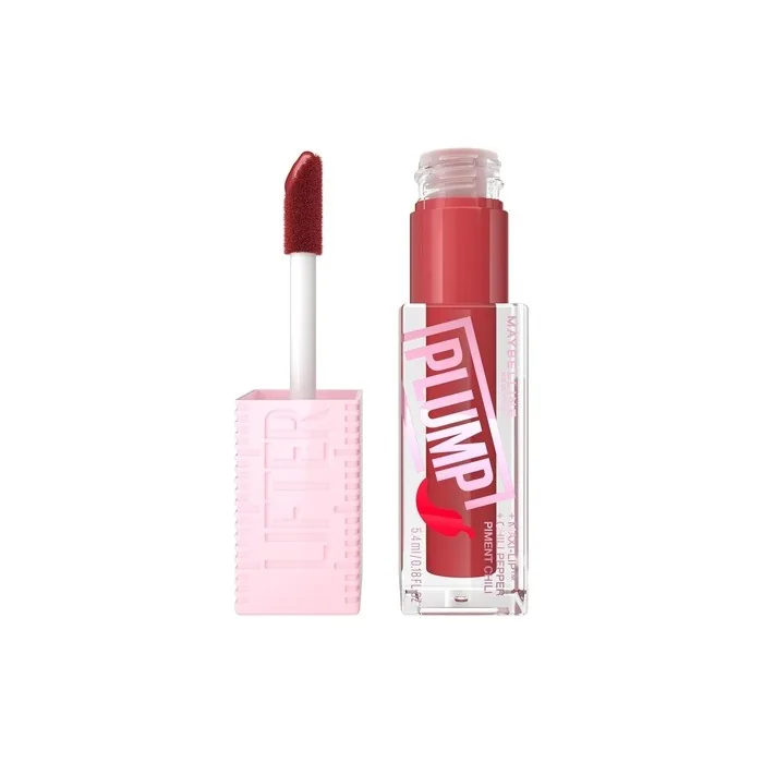 Maybelline New York Lifter Plump Lip Gloss Lasting Plump Heated Formula with Hyaluronic Acid and Chilli Pepper XL Wand Vegan Formula Shade 006 Hot Chili