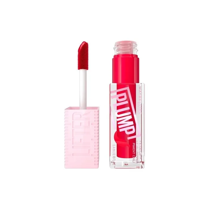 Maybelline New York Lifter Plump Lip Gloss Lasting Plump Heated Formula with Hyaluronic Acid and Chilli Pepper XL Wand Vegan Formula Shade 004 Red Flag