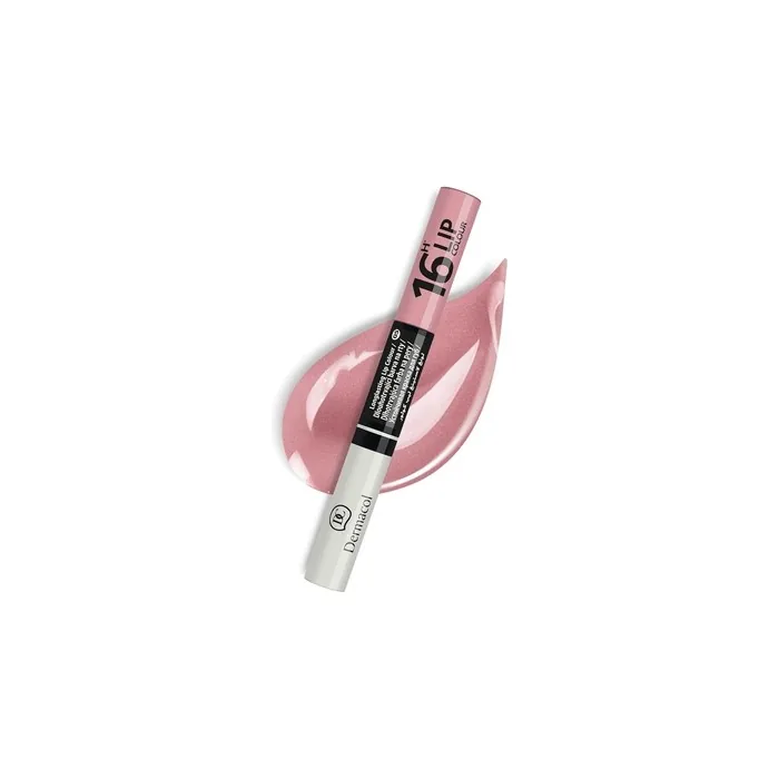 Dermacol 16-Hour Lip Color High Pigment Glossy Lipstick Two-Phase Lip Gloss Lip Makeup Products with Matte & Glitter Finish No.5 Shimmering Nude Lipstick 7.1mL