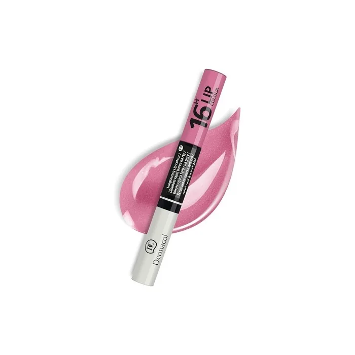 Dermacol 16-Hour Lip Colour Highly Pigmented Glossy Lip Stain Two-Phase Lip Plumper Gloss Kissproof Lip Makeup Products with Matte and Glitter Finish 7.1ml