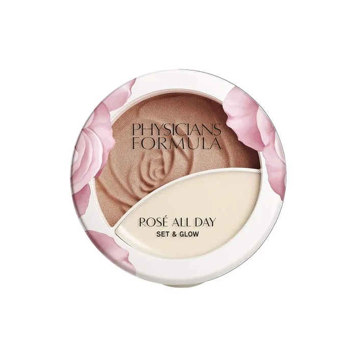 Physicians Formula Rose All Day Set & Glow Fixing Powder and Highlighter with Moisturizing Balm for Soft Skin - Sunlit Glow with Rose Extract, Goji and Cherry Plum
