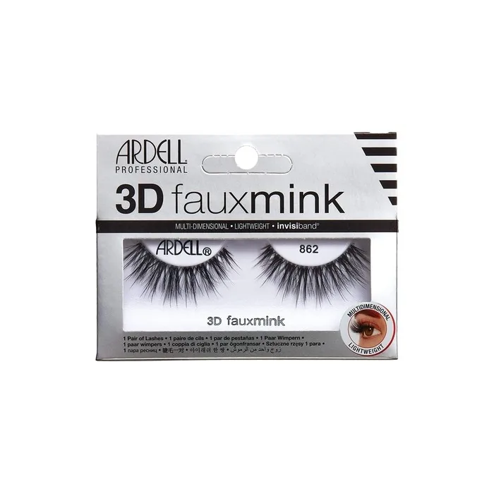 Ardell 3D Faux Mink False Eyelashes 862 Black Multi-Layered Extreme Curl Soft Ultra-Luxurious Full Volume Long Length Knot-Free Invisiband Vegan-Friendly Cruelty-Free Eyelashes