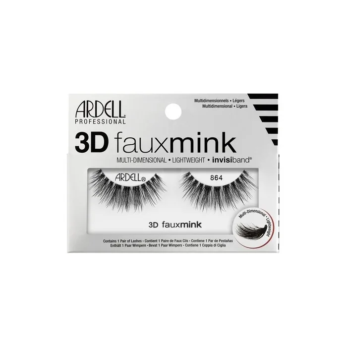 Ardell 3D Faux Mink False Eyelashes 864 Black Multi-Layered Extreme Curl Soft Ultra Luxurious Uneven Lengths Full Volume Long Length Vegan-Friendly