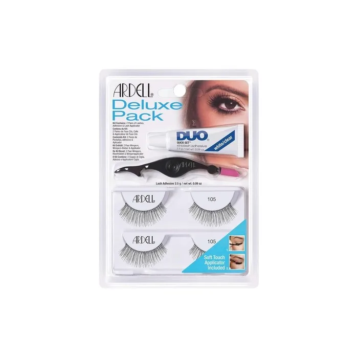 ARDELL Deluxe Pack Real Hair Eyelashes with Duo Eyelash Glue and Easy Applicator - Style 105 - 2.5g - Pack of 2