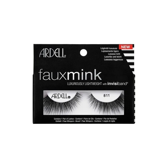 ARDELL Faux Mink False Eyelashes 811 Black Medium Volume Medium Length Flared Knot-Free Invisiband Cat-Eye Vegan-Friendly Cruelty-Free Lashes