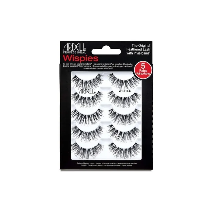 Ardell False Eyelashes Wispies Black Medium Volume Long Length Rounded Lash Style Crisscross Feathering Curl Invisiband Comfortable Wear Vegan-Friendly Cruelty-Free Eyelashes 5 Pair
