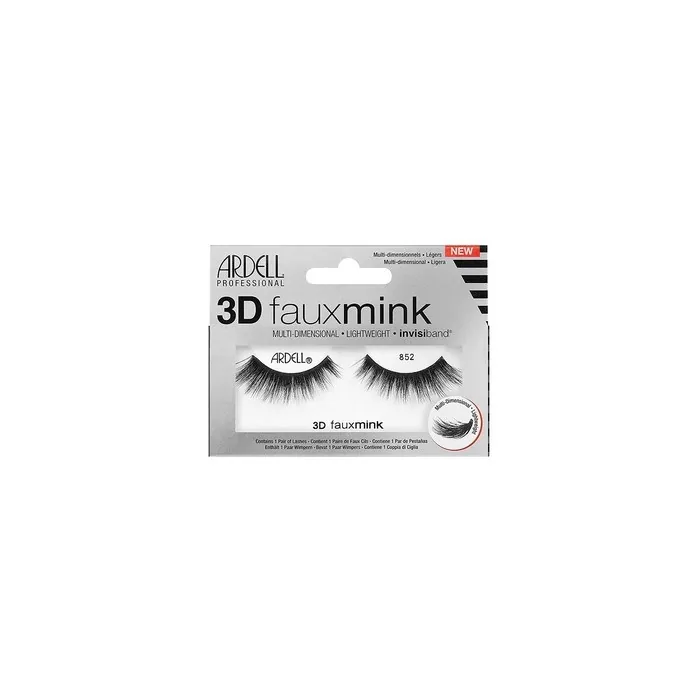 ARDELL Professional 3D Faux Mink 852 Synthetic Vegan Black Eyelashes - Style 852, Ultra-Lightweight, Flexible and Reusable