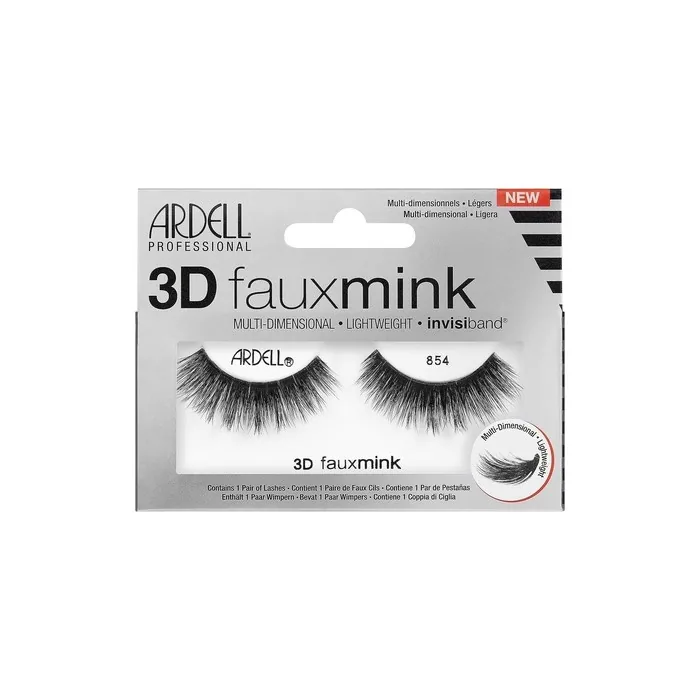 ARDELL Professional 3D Faux Mink Synthetic Vegan Eyelashes Style 854 - Black, Ultra-Lightweight, Flexible and Reusable - 1 Pair