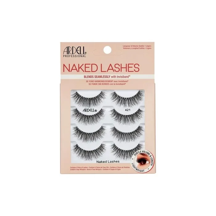 Ardell False Eyelashes Naked Lash 421 Black Subtle Volume and Length Beautiful Soft Lightweight Lashes - Pack of 4