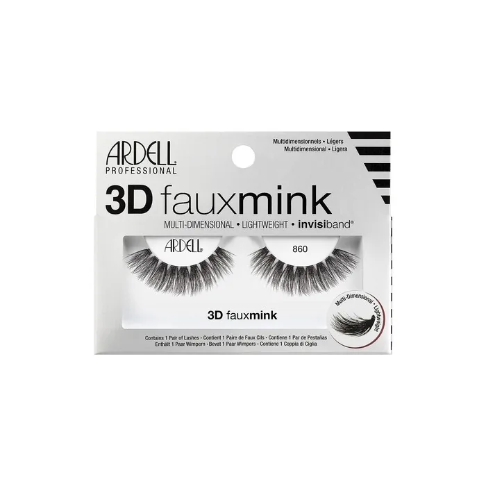Ardell 3D Faux Mink Style 860 Synthetic False Eyelashes for Accentuated Eyes and More Volume - Glue-On Strip Lashes, Natural Vegan Fake Lashes, Ultra-Lightweight and Reusable