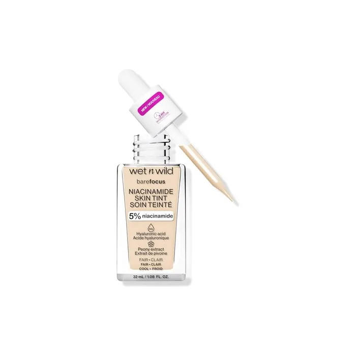Wet n Wild Bare Focus Niacinamide Skin Tint Lightweight Foundation with Hyaluronic Acid and Vitamin E Fair