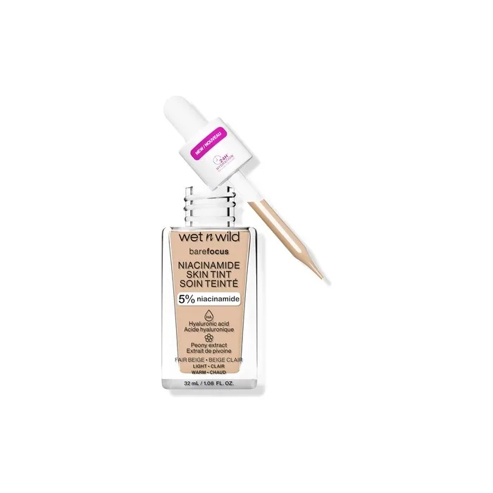 Wet n Wild Bare Focus Niacinamide Skin Tint Lightweight Foundation with Buildable Formula Enriched with Hyaluronic Acid and Vitamin E Fair Beige