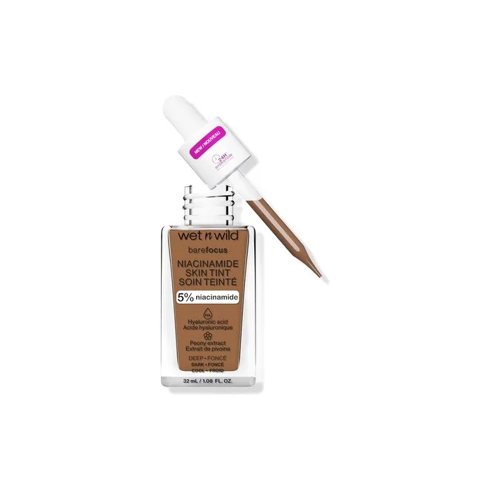 Wet n Wild Bare Focus Niacinamide Skin Tint Lightweight Foundation with Buildable Formula Enriched with Hyaluronic Acid and Vitamin E for a Radiant Look Deep