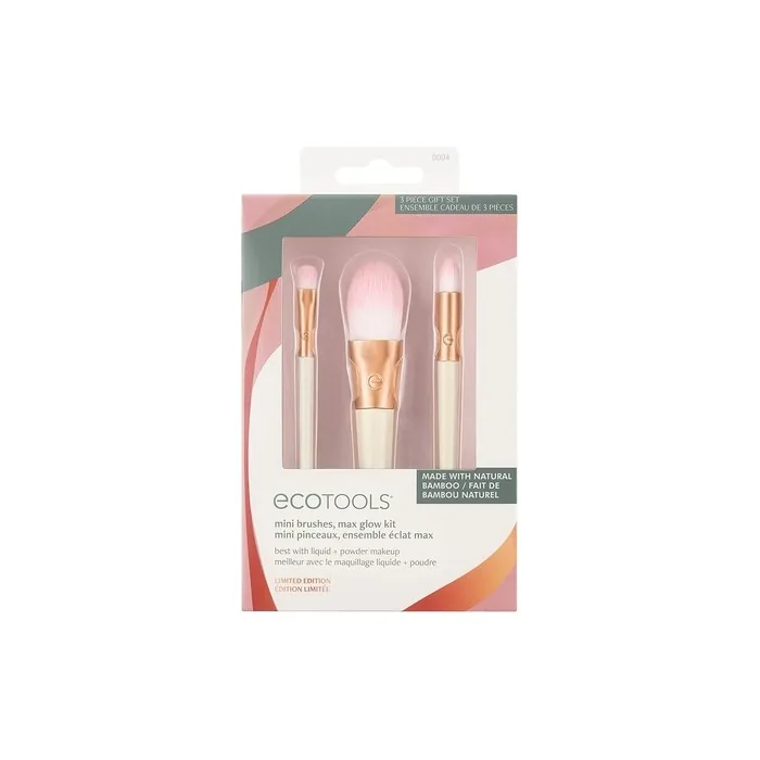 EcoTools Limited Edition Mini Max Glow Makeup Brush Kit for Powder, Liquids, and Creams - 3 Piece Gift Set