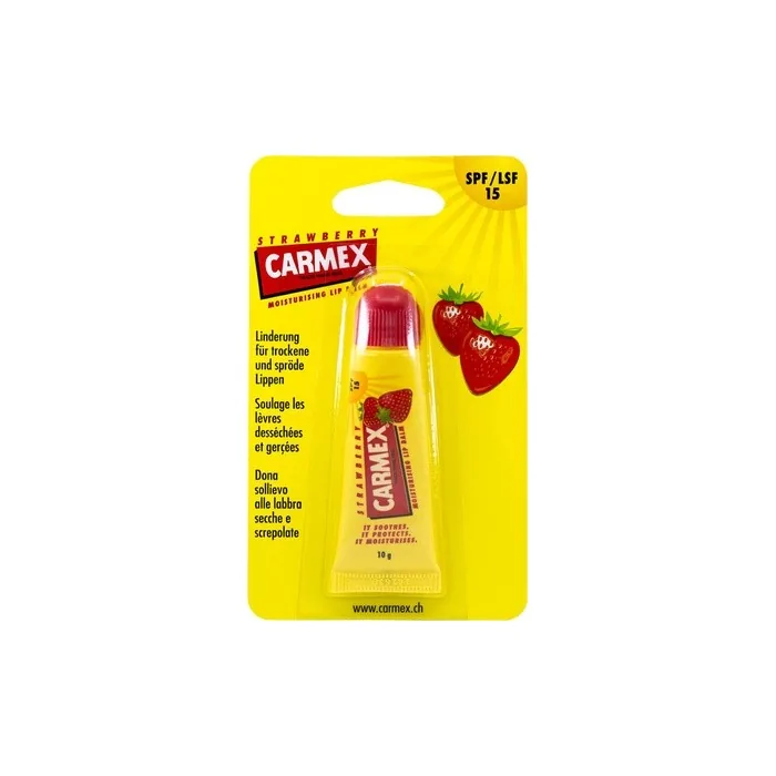 Carmex Strawberry Flavored Lip Balm Tube with SPF15 and Water Resistance 10ml