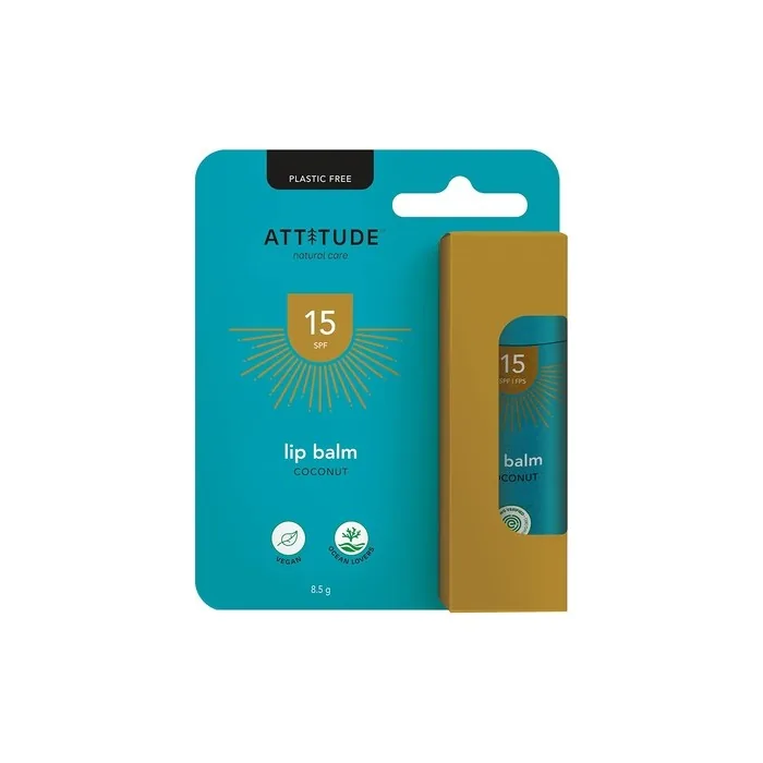 ATTITUDE Lip Balm SPF 15 Plastic-Free Waterless Vegan Sun Care Coconut 8.5g