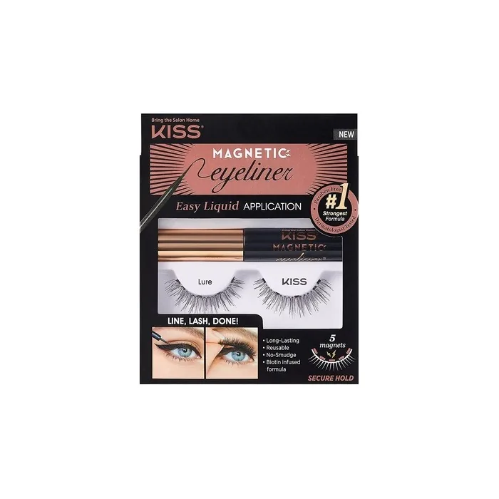 Kiss Magnetic Eyeliner & Lash Kit Synthetic False Eyelashes with 5 Double Strong Magnets and Smudge-Proof