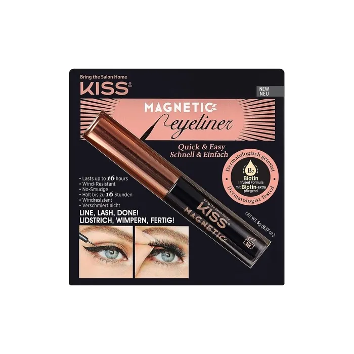 KISS Magnetic Lash Collection Magnetic Eyeliner Black Smudge Proof Biotin Infused with Precision Tip Brush
