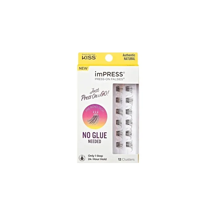 KISS imPRESS False Eyelashes Lash Clusters Falsies Authentic Natural 12mm-14mm Includes 12 Pieces of Pre-Bonded Lashes Contact Lens Friendly Easy to Apply Reusable Strip Lashes
