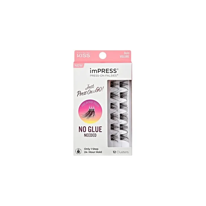KISS imPRESS False Eyelashes Lash Clusters Falsies Bold Natural 12mm-14mm Includes 12 pieces of pre-bonded lashes Contact Lens Friendly Easy to Apply Reusable Strip Lashes