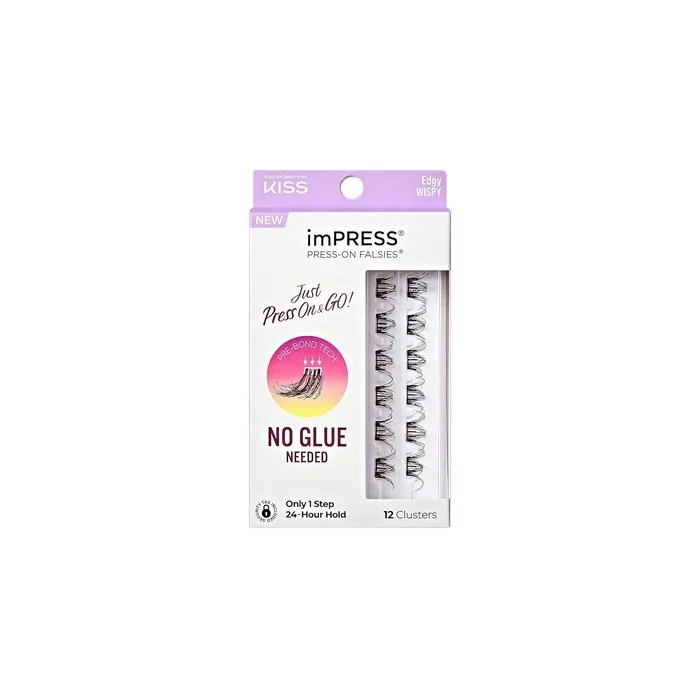KISS imPRESS False Eyelashes Lash Clusters Edgy Wispy 14mm-16mm Contact Lens Friendly Easy to Apply Reusable Strip Lashes