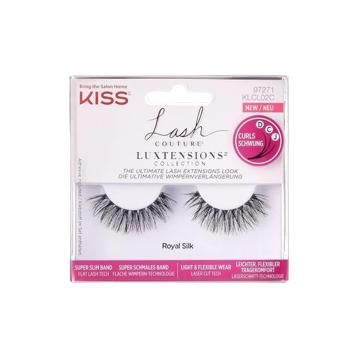KISS Lash Couture LuXtensions Collection Royal Silk Fake Lashes with Super Slim Band and Lash Glue 1 Pair