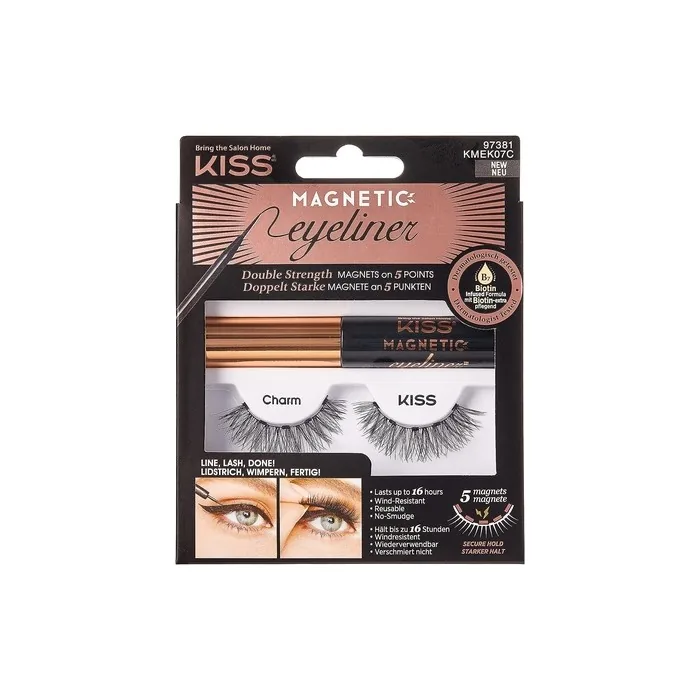 KISS Magnetic Lash Collection Eyeliner & Lash Kit 1 Pair of False Eyelashes and Magnetic Eyeliner Charm Reusable Synthetic False Eyelashes With 5 Double Strength Magnets