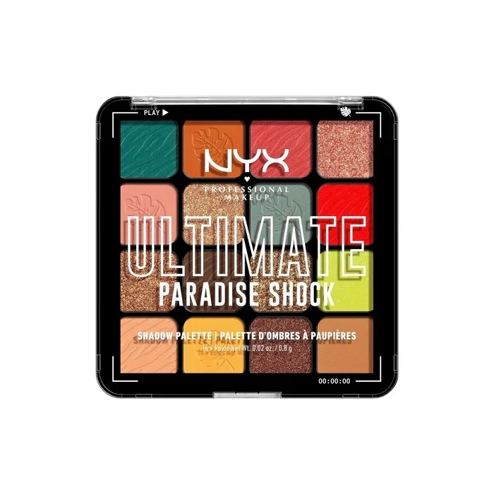 NYX Professional Makeup Ultimate Shadow Palette 16 Vibrant True-To-Pan Eyeshadow Shades Metallics Shimmers Colours and Nudes in Pressed Pigments Vegan 0.8g 02 Paradise Shock