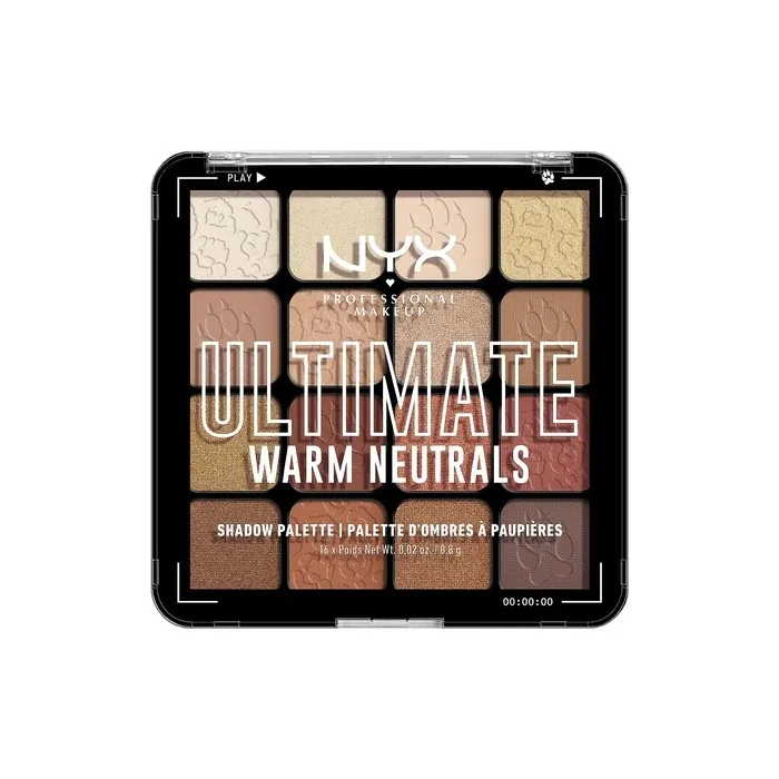 NYX Professional Makeup Ultimate Shadow Palette 16 Vibrant True-To-Pan Eyeshadow Shades Metallics Shimmers Colours and Nudes in Pressed Pigments Vegan Warm Neutrals 0.8g