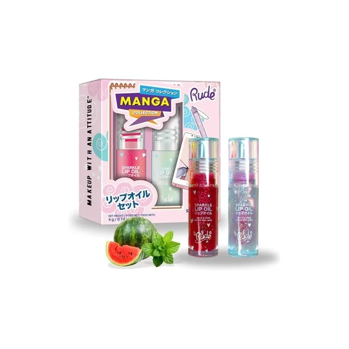 Manga Collection Sparkle Lip Oil Duo by Rude Cosmetics for Women 0.14oz